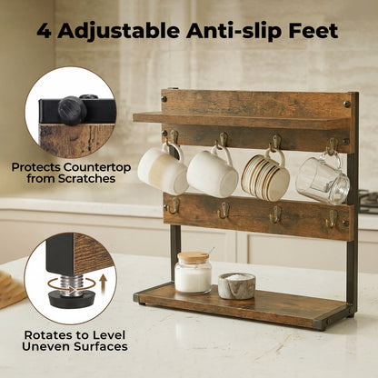 Levede Mug Holder Stand Coffee Cup Rack Storage Organiser 8 Hooks Rustic Brown