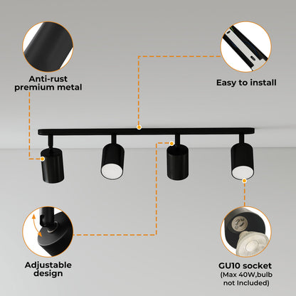 EMITTO Led Ceiling Spot Light GU10 4-Way Fully Adjustable Steel Modern Black