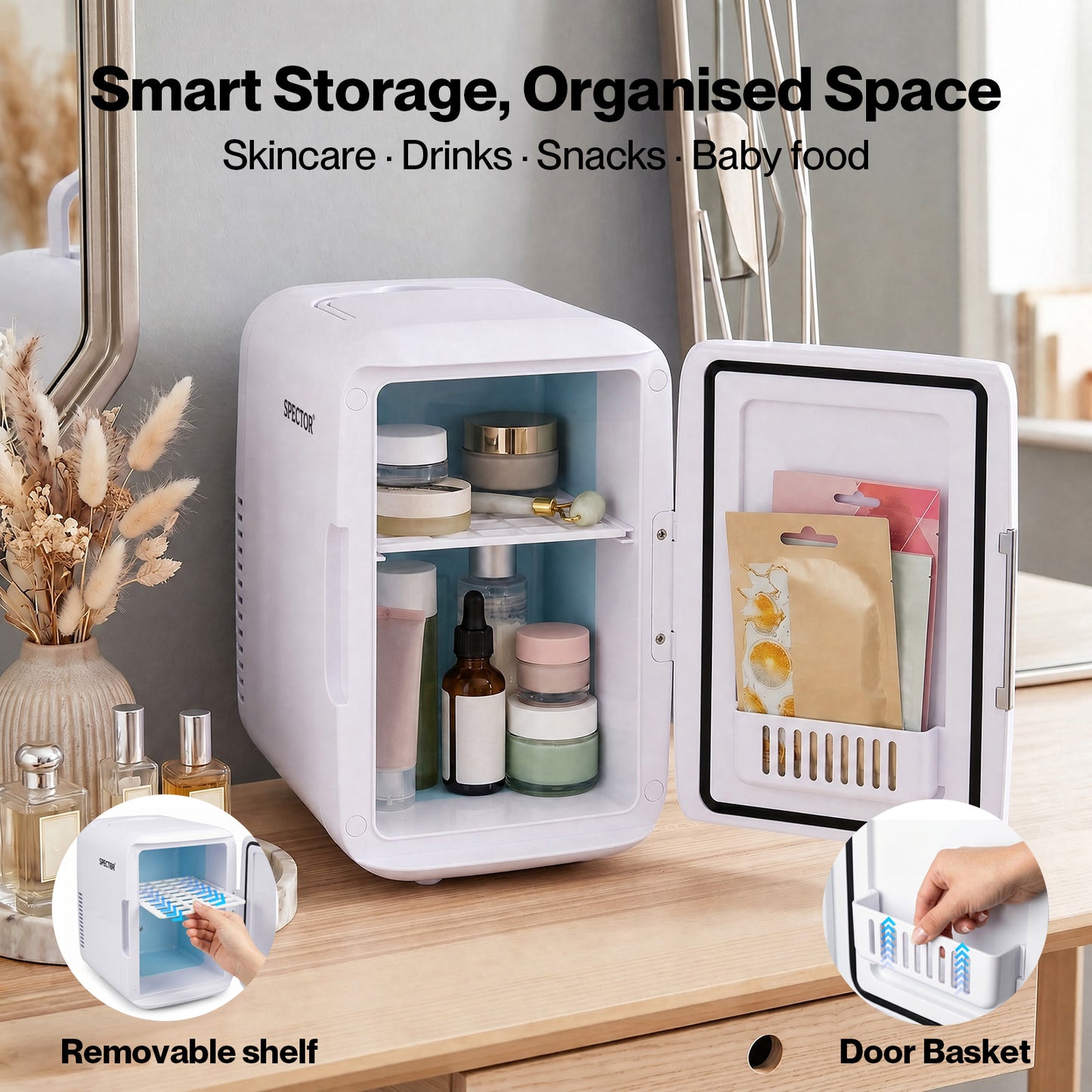 Spector mini fridge portable fridge cooler and warmer PP white