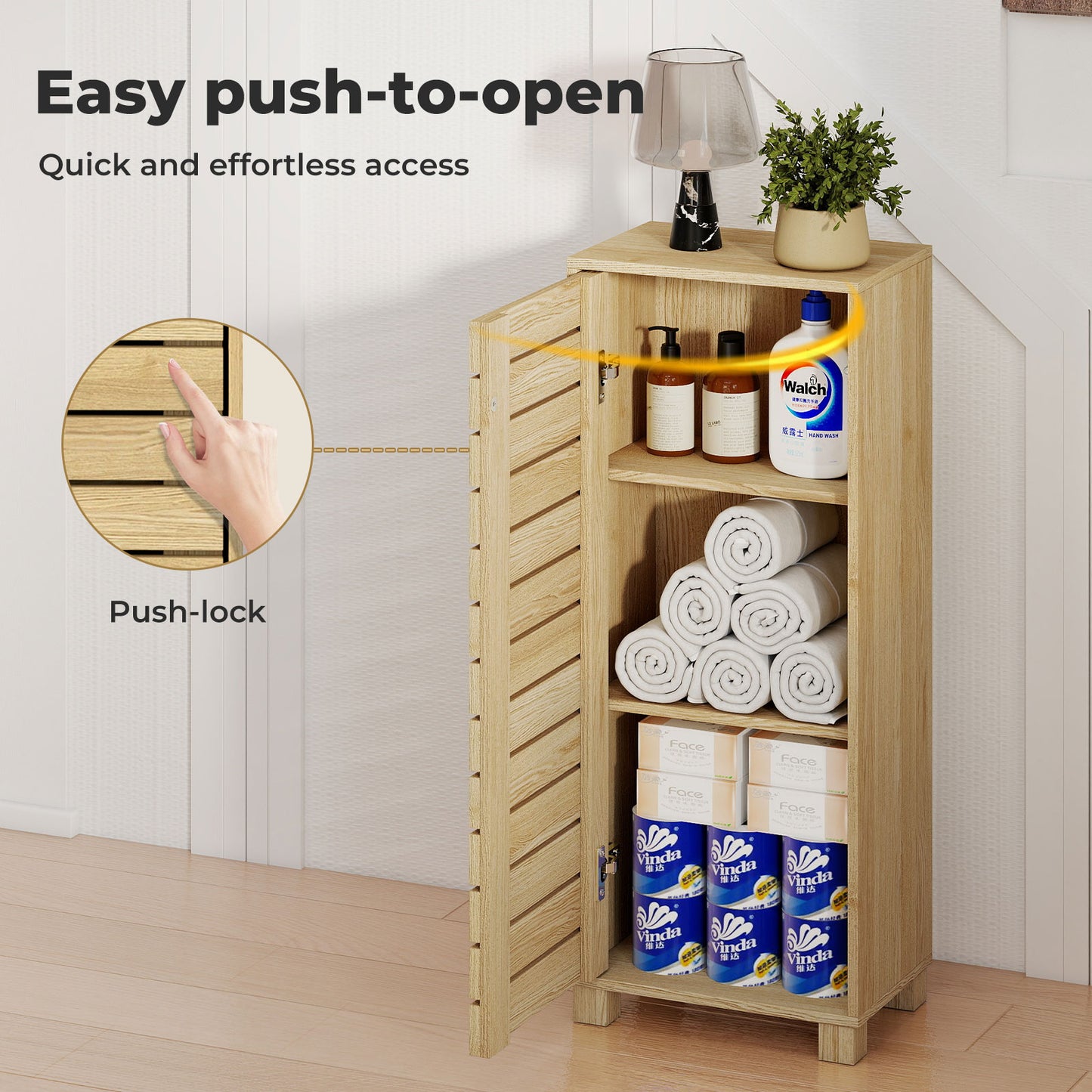 Levede Floor Bathroom Storage Cabinet Handleless Wood Floor Shelf Unit Cupboard