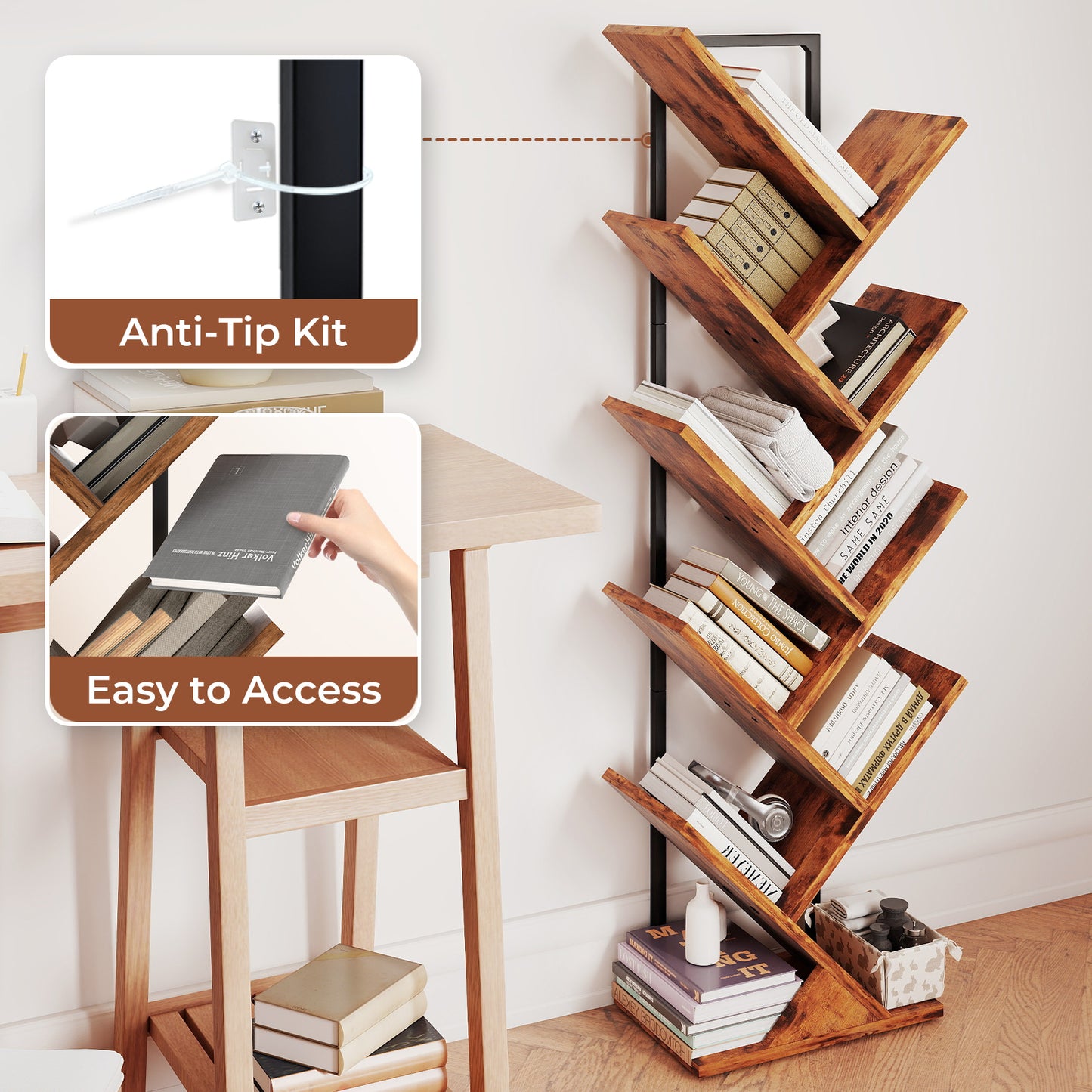 Levede 9 Tier Bookshelf Display Bookcase Tree Shaped Wooden Storage Rack Shelves