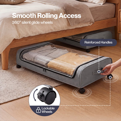 Levede Under Bed Storage Boxes with Lids  46L x2  Rolling  Grey  Oxford