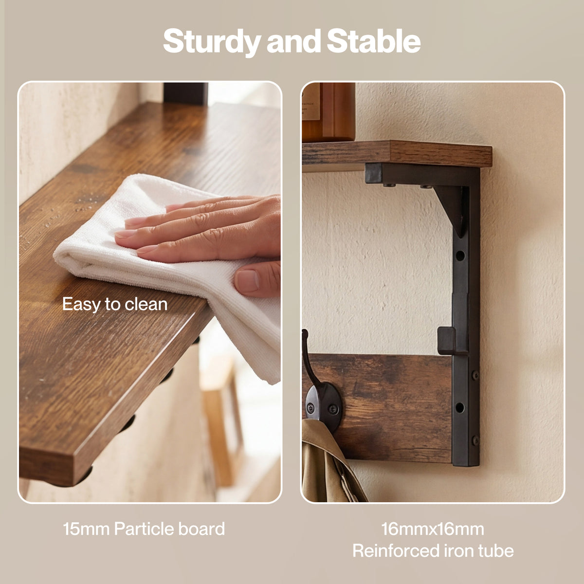 Levede Coat Rack Wall Mounted Wooden Hooks Hangers Storage Shelf