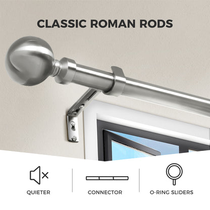 Marlow Steel Curtain Rod Quiet Rail Pole Set Extendable Adjustable Satin Nickel