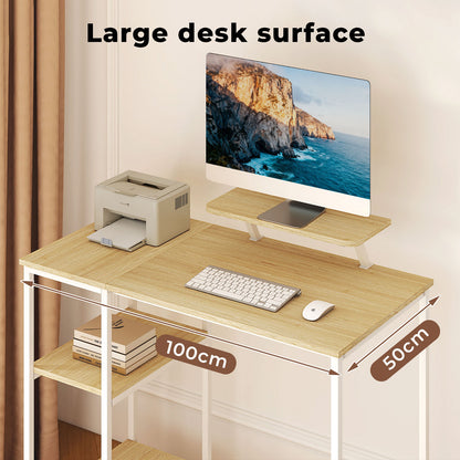 Levede Computer Desk Home Office Table with Storage Shelves Monitor Stand Oak
