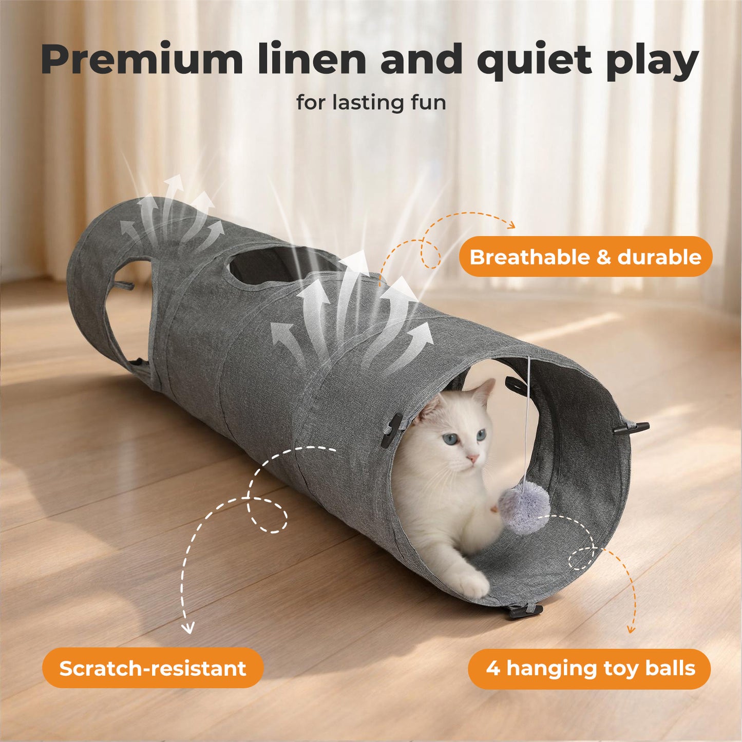 Skylos Large Cat Tunnels 3 Pcs Modular Foldable Linen Tube Kittens Rabbits Toys