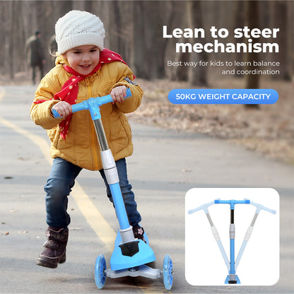 Dekko Foldable Kids Scooter Adjustable Height Flashing LED Music 3 Wheels Blue