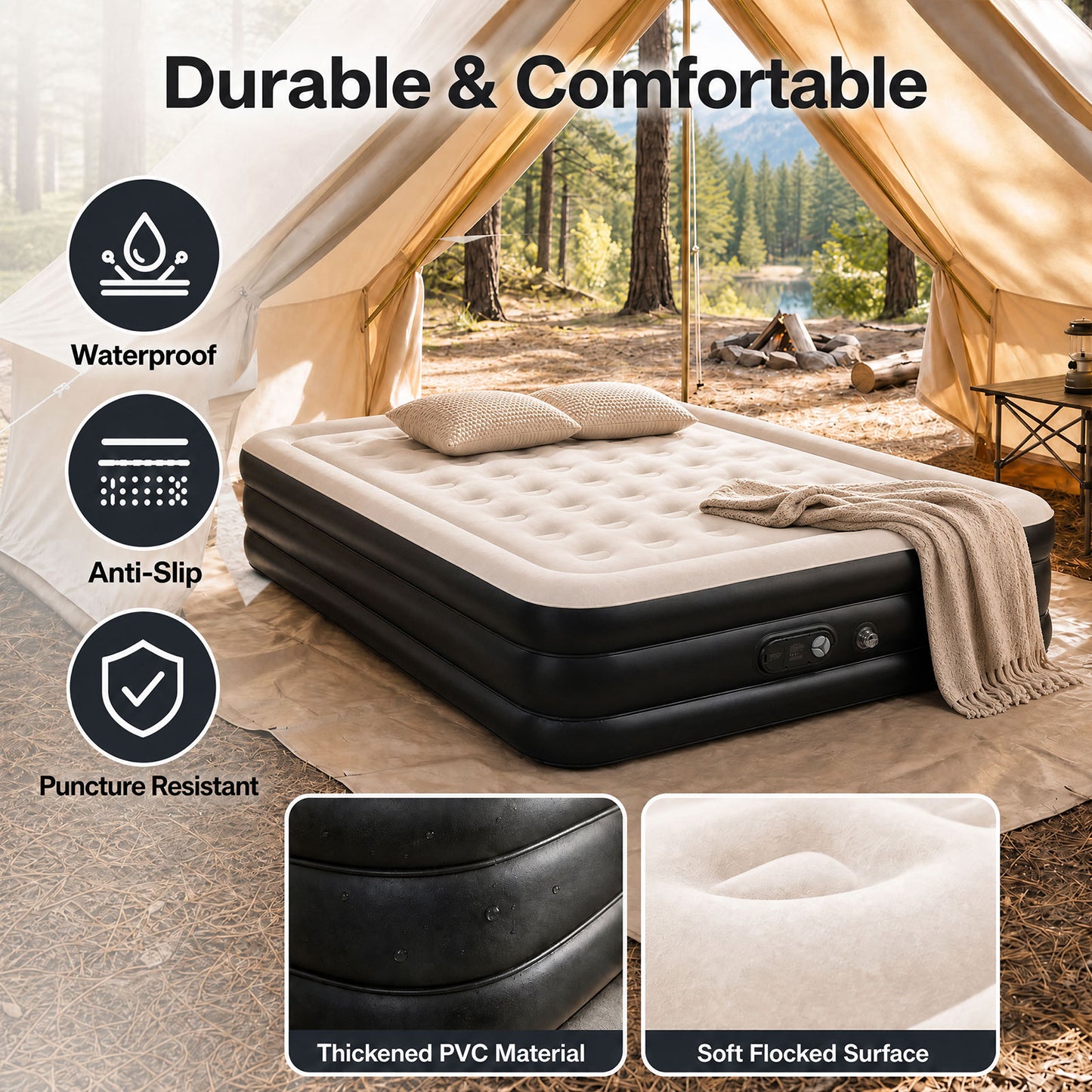 Lavio King Size Air Mattress Built in Pump High Raised Inflatable Bed Waterproof