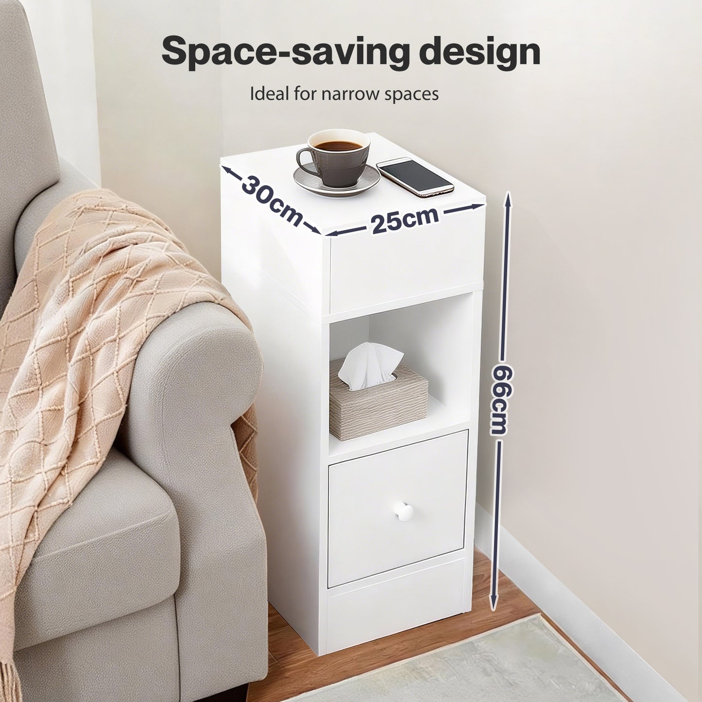 Levede  Bedside Tables Modern Nightstand White Storage Drawer Shelf for Bedroom