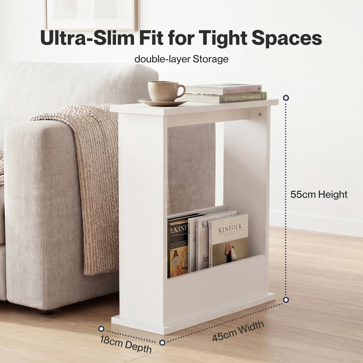 Levede Side Table with Magazine Rack Modern Slim End Table for Living Room