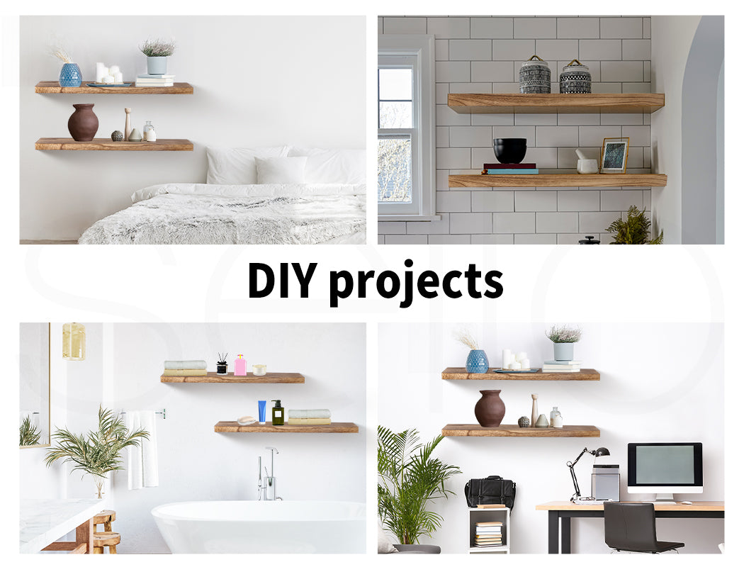 Wall Floating Shelves Wooden Mounted Storage Free Brackets Set 2Pcs 35.5IN 90CM