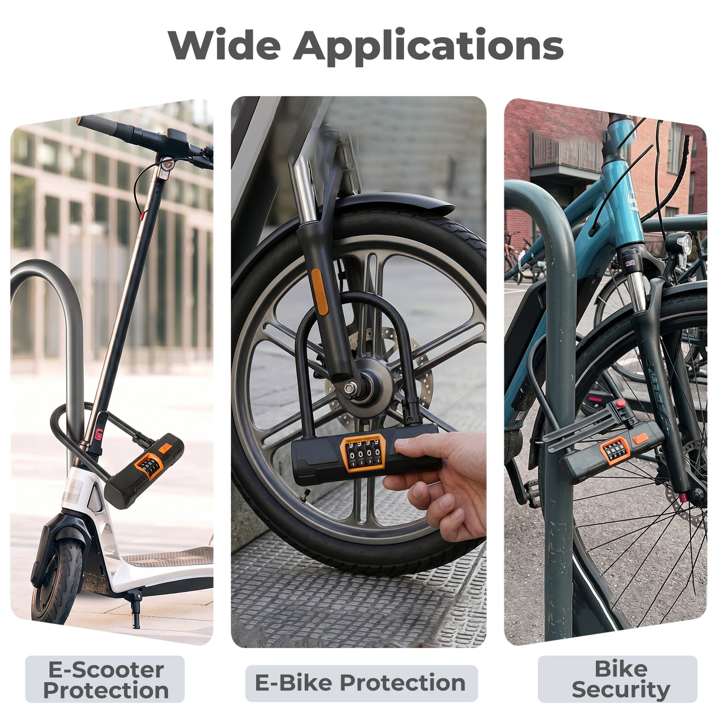 Bike Lock Combination D Lock with Cable 4 Digit Alloy Steel Black Orange