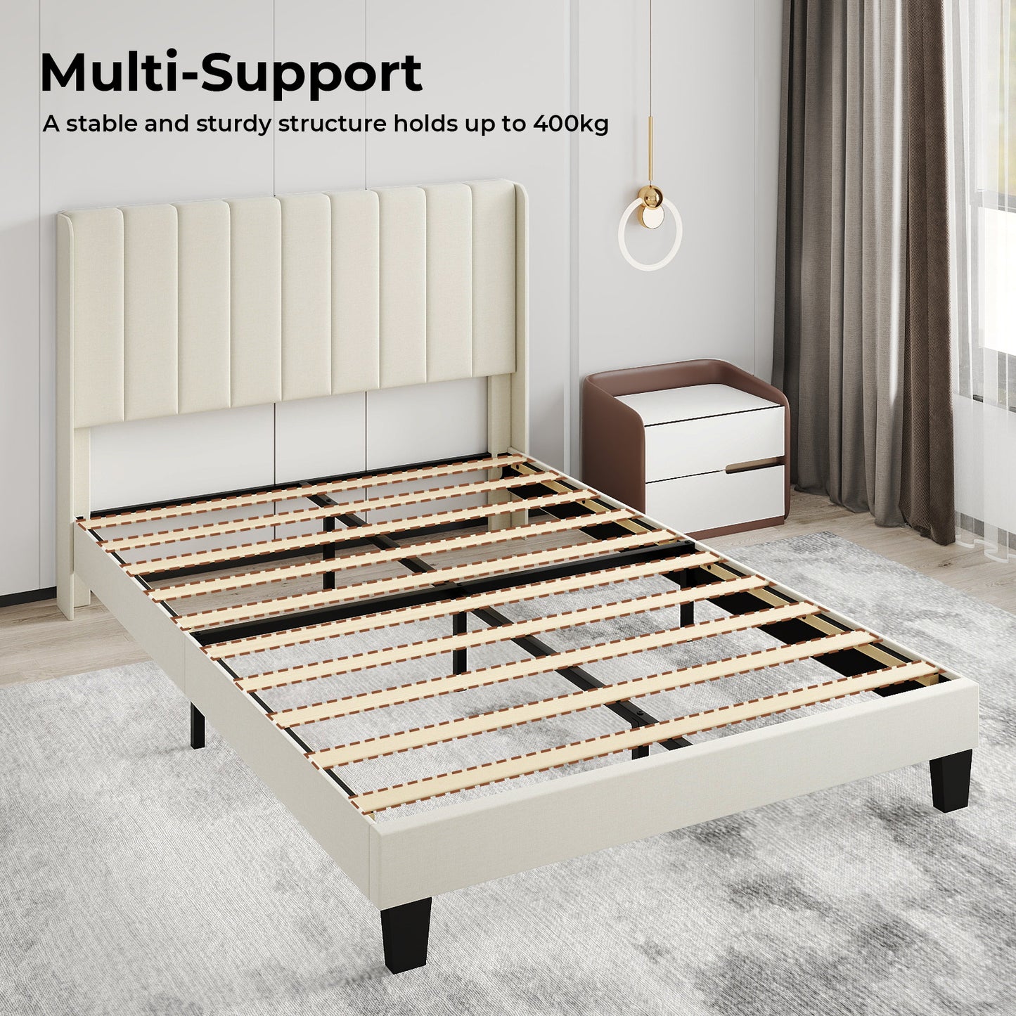 Levede Metal Wooden Bed Frame Double Panel Plush Upholstered Mattress Platform