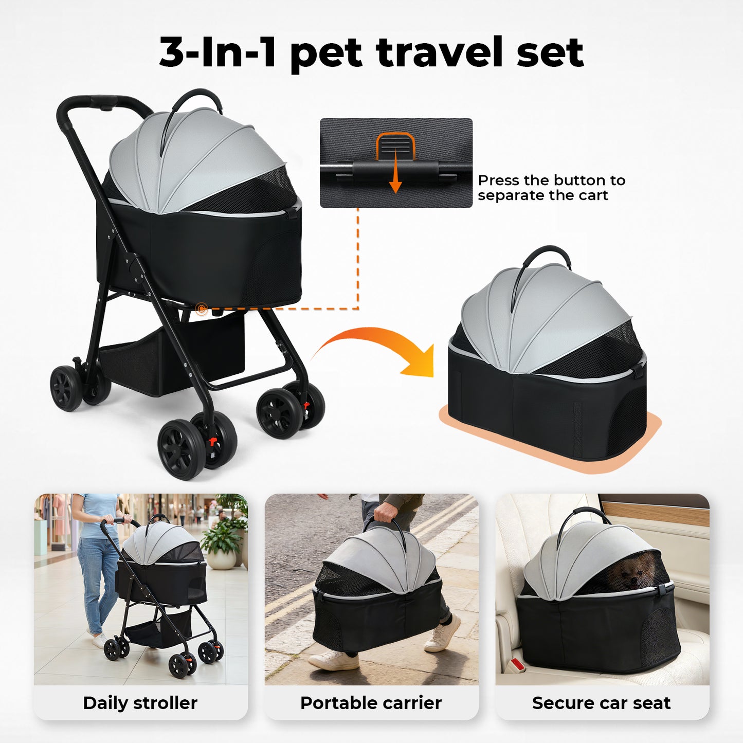Skylos Pet Stroller Dog Cat Puppy Pram Pushchair Travel Cart Buggy Carrier