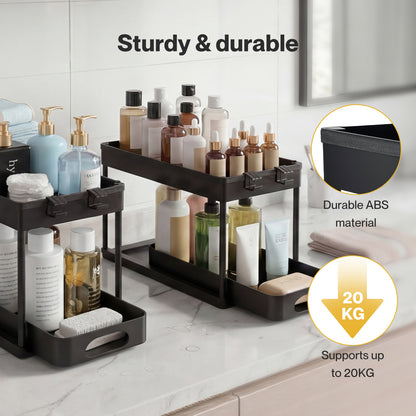 Toque Under Sink Storage Kitchen Sliding Drawer Pull Out Organiser 2 Pack Black