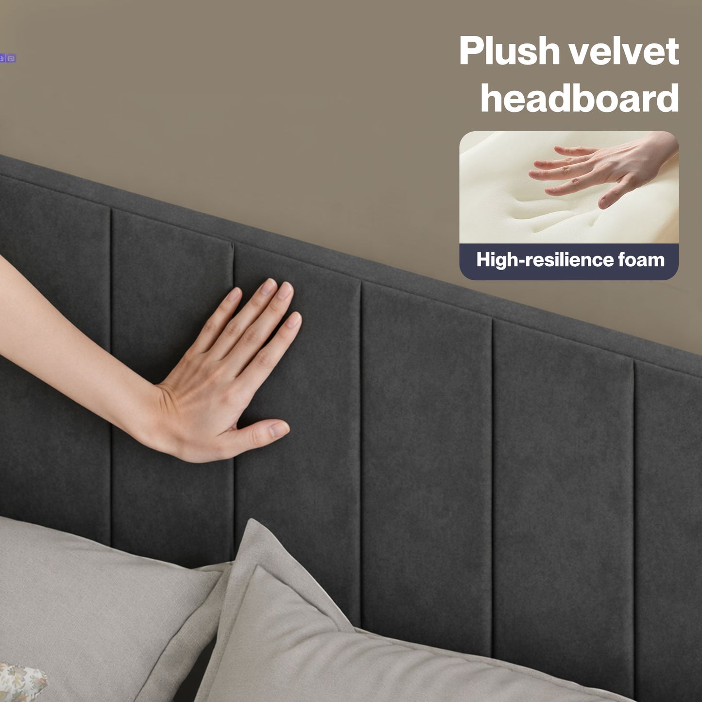 Levede Double Bed Frame with Adjustable Headboard Velvet Upholstered Dark Grey