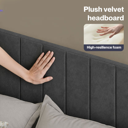 Levede Double Bed Frame with Adjustable Headboard Velvet Upholstered Dark Grey