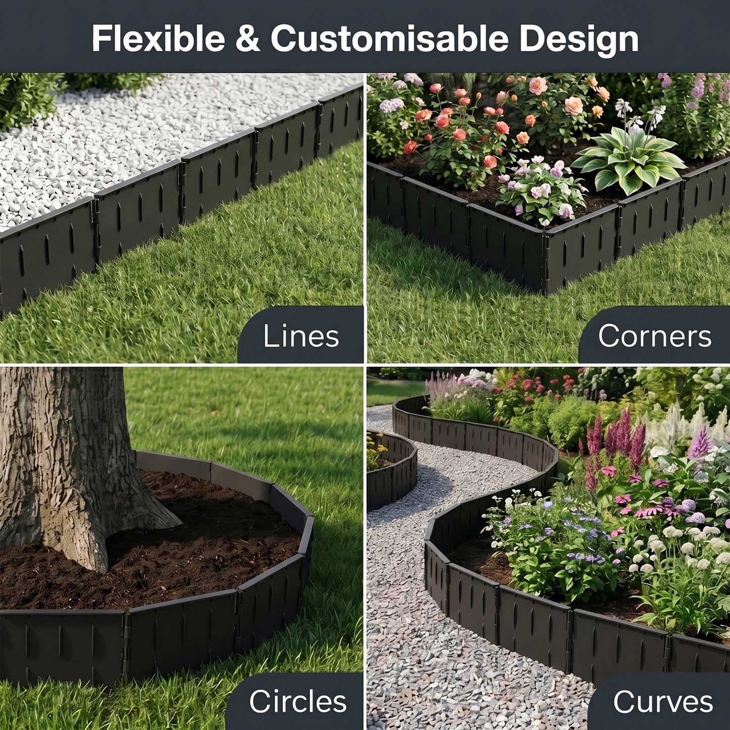 Lambu Lawn Edging  Garden Edging Border  Flexible PP PE Modular Black  178pc
