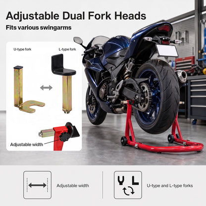 MONVELO Motorcycle Stand Heavy Duty 500KG Carbon Steel Lift Adjustable Fork Red