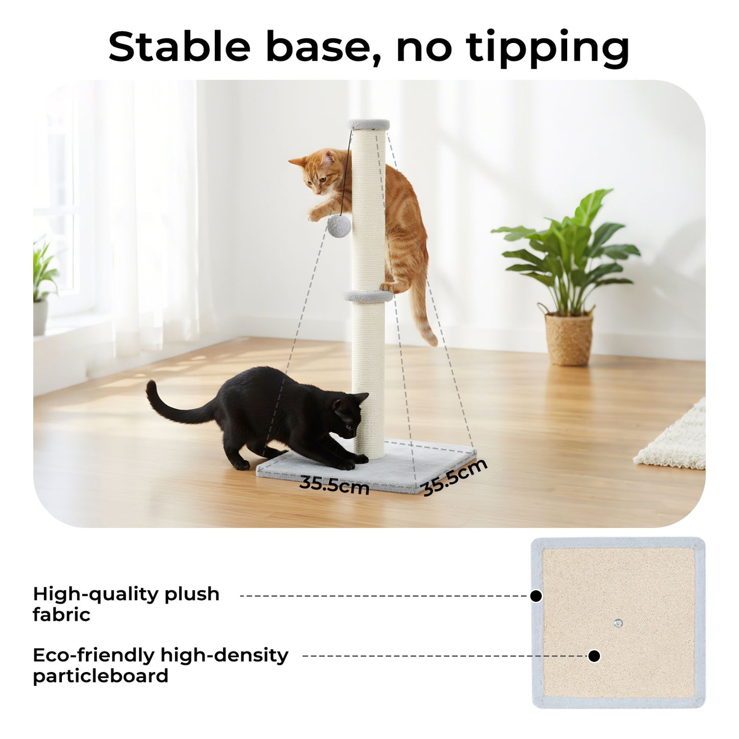 Skylos Tall Cat Scratching Post 75cm Sisal Pole Heavy Duty Base Scratcher Ball