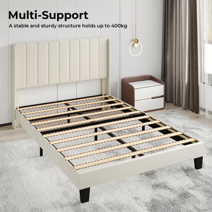Levede Wooden Bed Frame King Panel Plush Upholstered Metal Bed Platform Beige