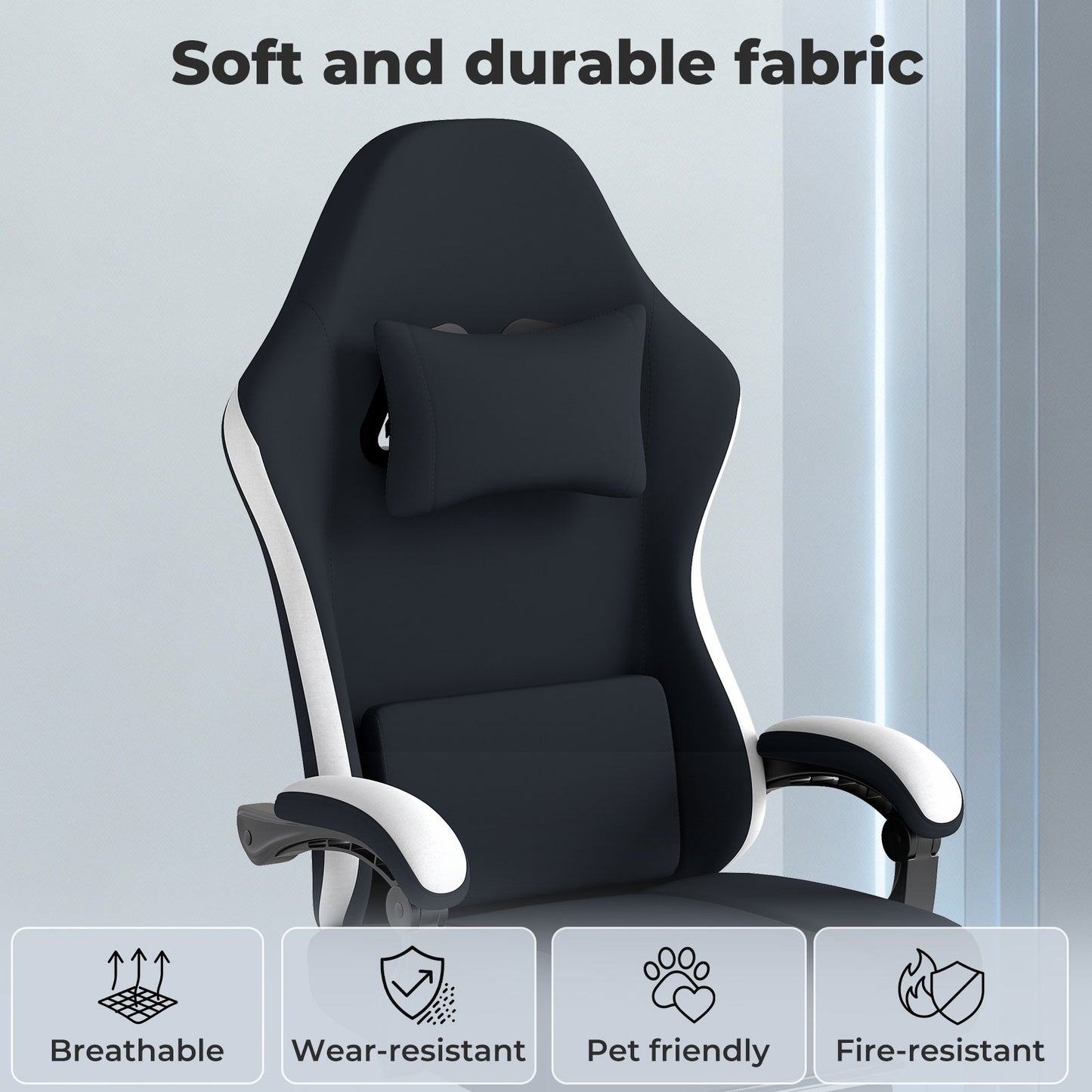 Levede Office Desk Chair Fabric Gaming Recliner Adjustable Height Swivel Black