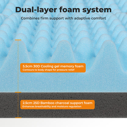 Memory Foam Mattress Topper Double Bamboo Cooling Gel Support Comfort Balanced