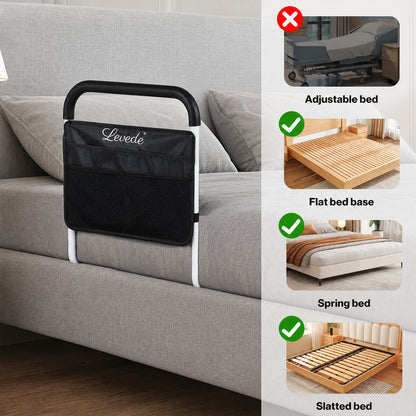 Levede Bed Rails Adjustable Heights Storage Pocket Assist Support Side Railings