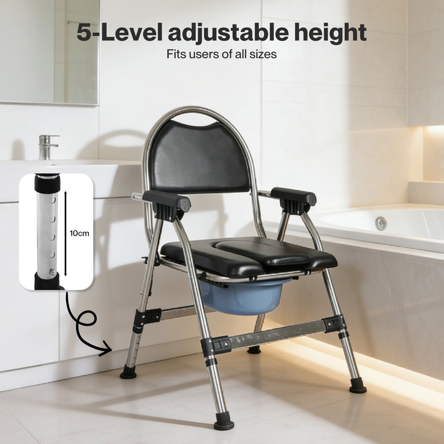 Levede Folding Commode Chair Adjustable Height Bedside Toilet Shower Seat 150kg