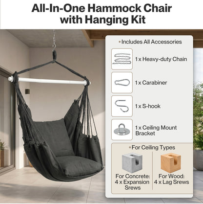 Mountview Hammock Chair Hanging Rope Swing Seat Indoor Outdoor with Cushions