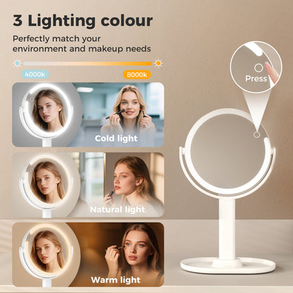 Emitto 10X Magnifying Makeup Mirror Round 360° Rotation LED Light Double Side