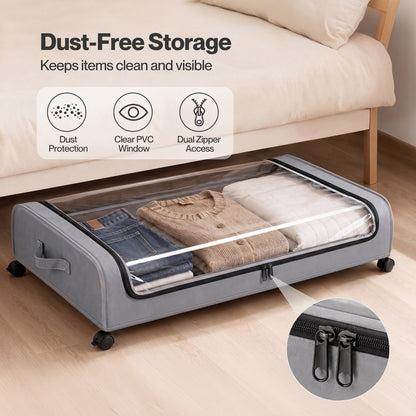 Levede Under Bed Storage Boxes with Lids  46L x2  Rolling  Grey  Oxford