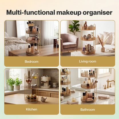ilus Makeup Organiser 360 Rotating Spinning 3 Tiers Cosmetic Organizer Gold