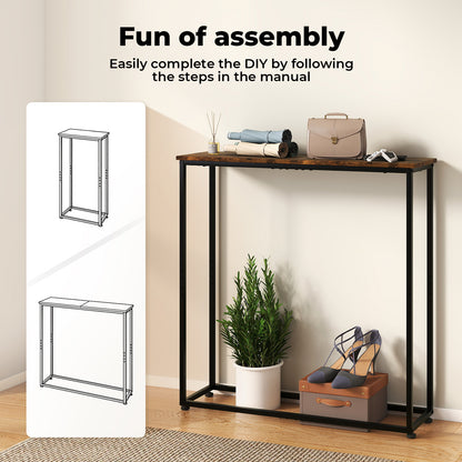 Console Hall Table Slim Wooden Entryway Hallway Sofa Display Shelf Metal Frame