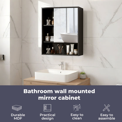 Levede Bathroom Mirror Cabinet Wall Mounted Storage Cupboard Black Open Shelf