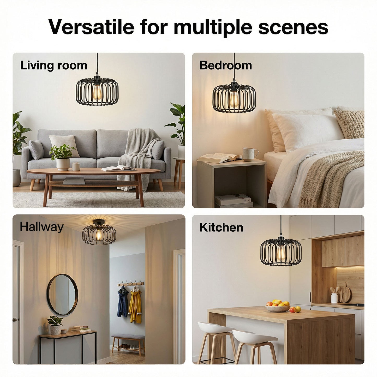 Emitto Industrial Ceiling Pendant Light Shade Black Metal Cage Lamp Shade 28.5cm