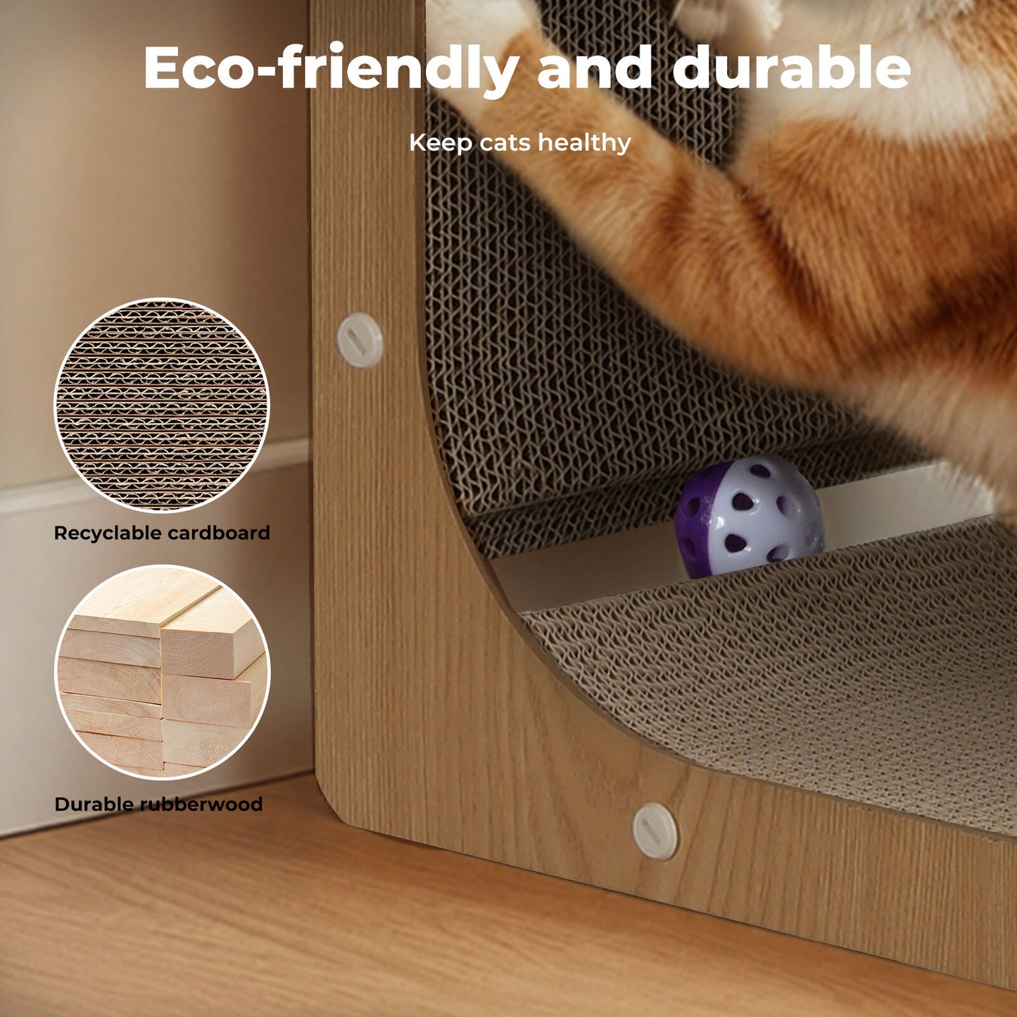 Skylos 68cm High L Shaped Cat Scratching Board with Ball Toy Wall Furniture