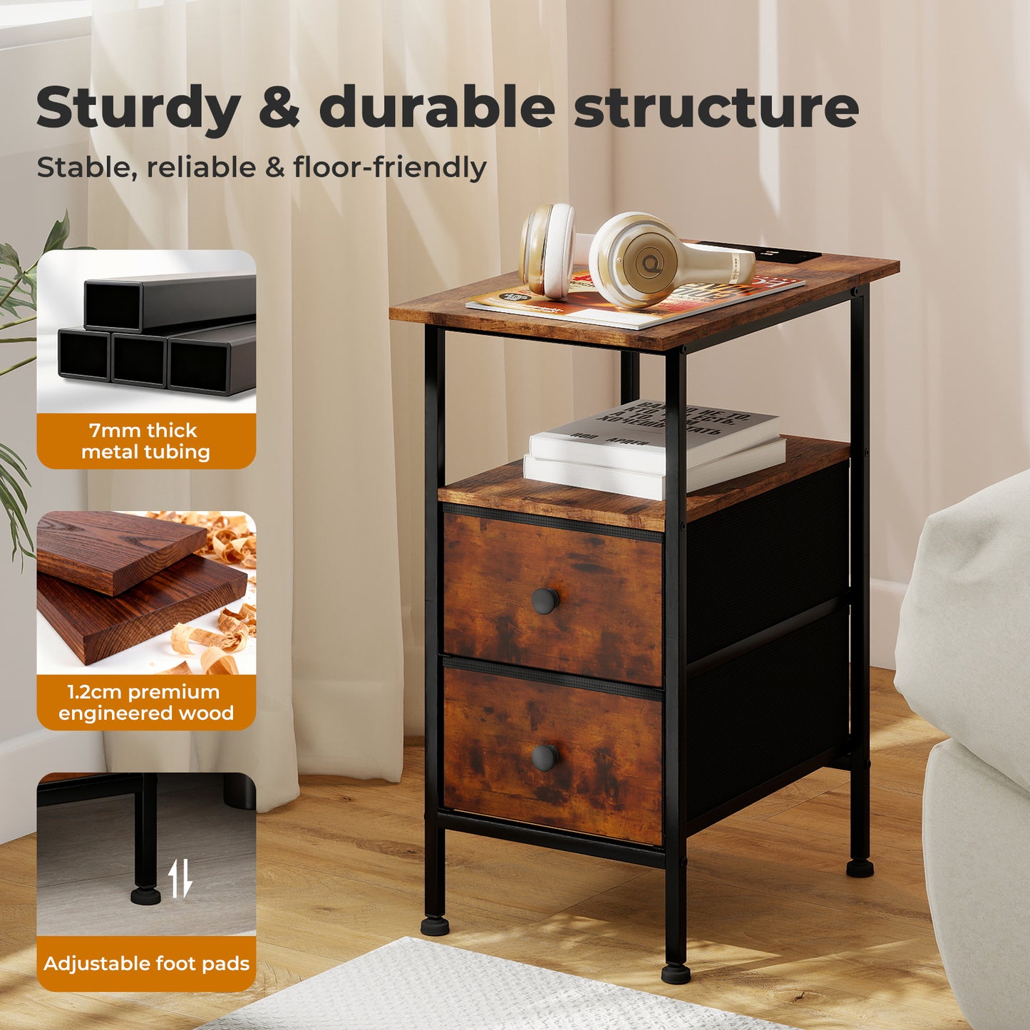 Levede Bedside Table Side Cabinet Storage Nightstand Charging Station 2 Drawers