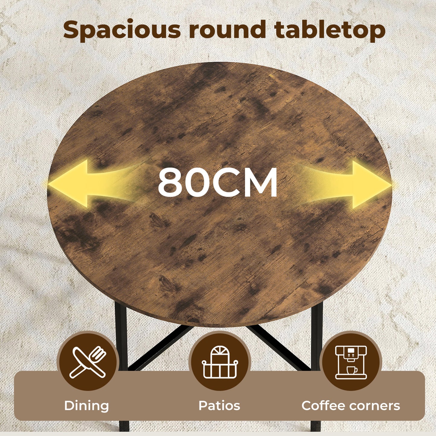 Levede Dining Table Round Kitchen 4 Person Coffee Restaurant Metal Base 80cm