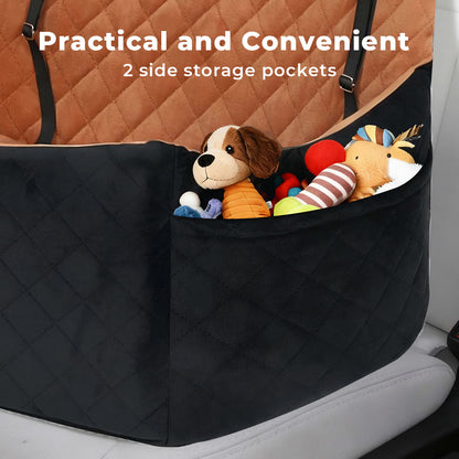 Skylos Dog Booster Car Seat Travel Carrier Bed Basket for Pet up to 55lbs Brown