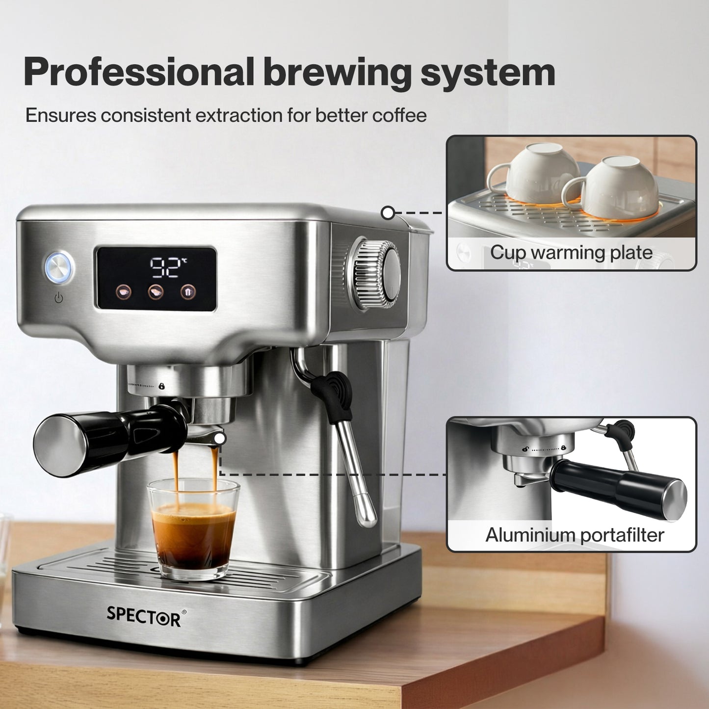 Spector 20 Bar Espresso Coffee Machine Maker Milk Frother Cappuccino Latte Cafe