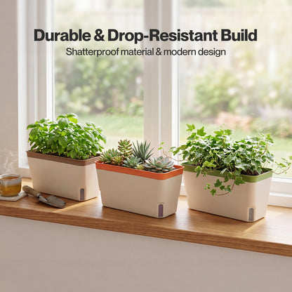 TOQUE 3PCS Self Watering Plant Pots Indoor Herb Planters with Water Level Window
