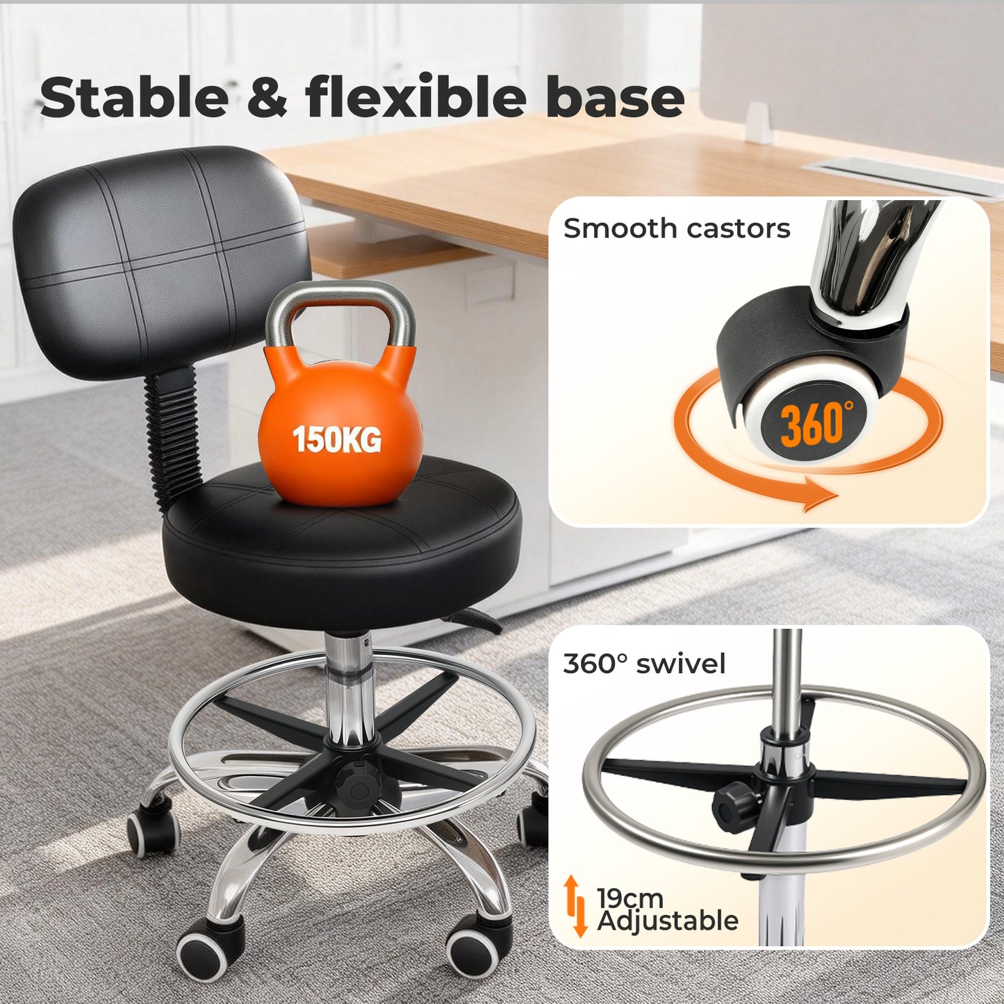 Levede Swivel Drafting Chair Low Back Round Rolling Stool Height Adjustable
