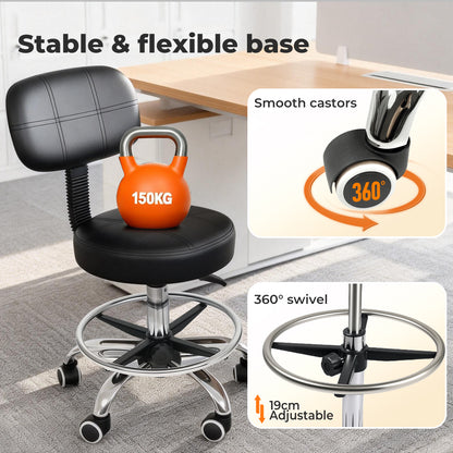 Levede Swivel Drafting Chair Low Back Round Rolling Stool Height Adjustable