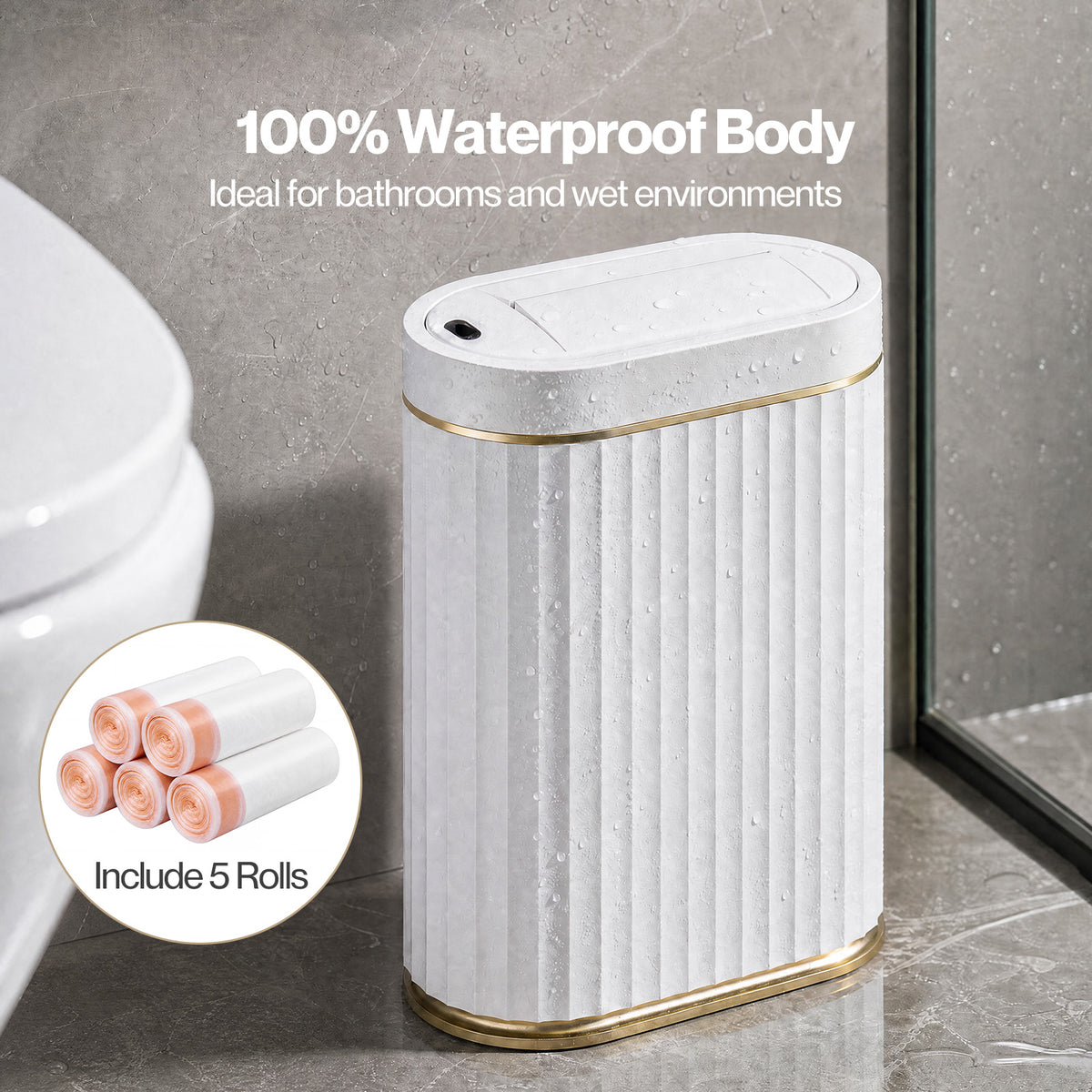TOQUE Sensor Rubbish Bin 7L Touchless Silent Butterfly Lid for Bedroom White