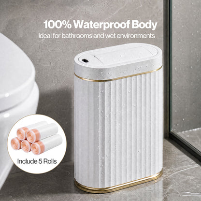 TOQUE Sensor Rubbish Bin 7L Touchless Silent Butterfly Lid for Bedroom White
