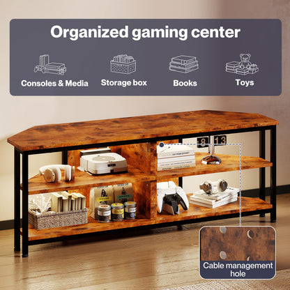 Levede TV Stand Cabinet 55 inch Corner TV Unit Wooden with Light Storage Shelves