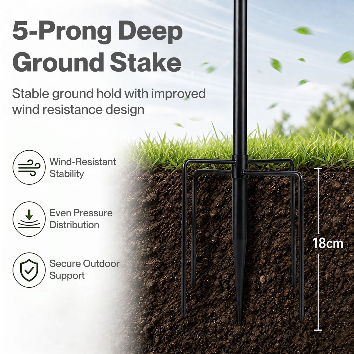 TOQUE Bird Feeding Station Outdoor Garden Shepherd Hook Adjustable Stand Black