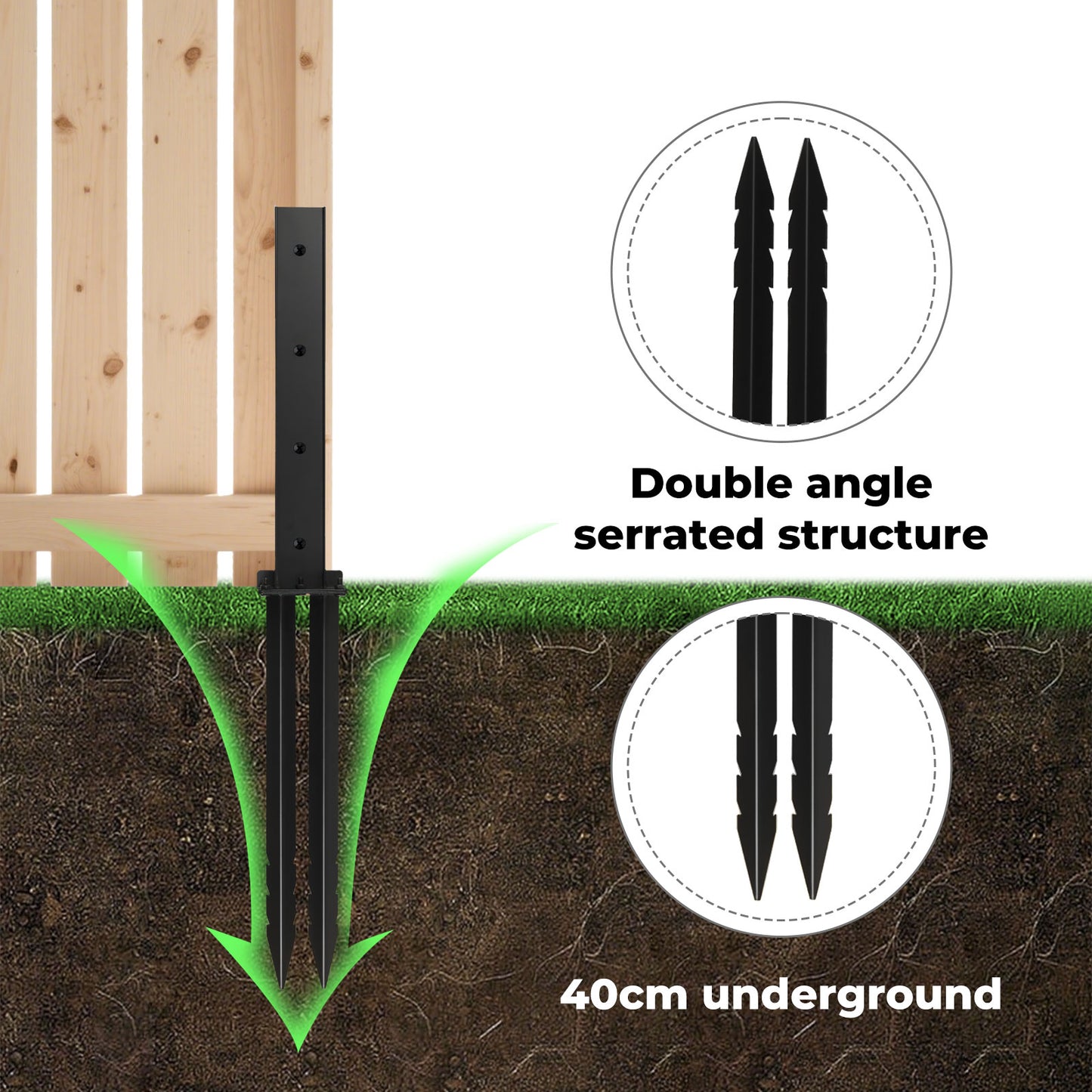 Traderight Heavy Duty Garden Metal Fence Post Repair Stake Anchor Ground Spike