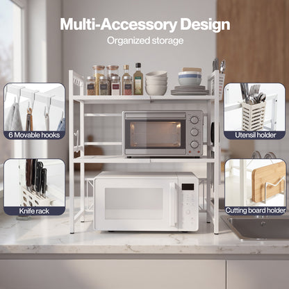 TOQUE 3 Tier Expandable Microwave Oven Rack Stand Kitchen Storage Shelf White